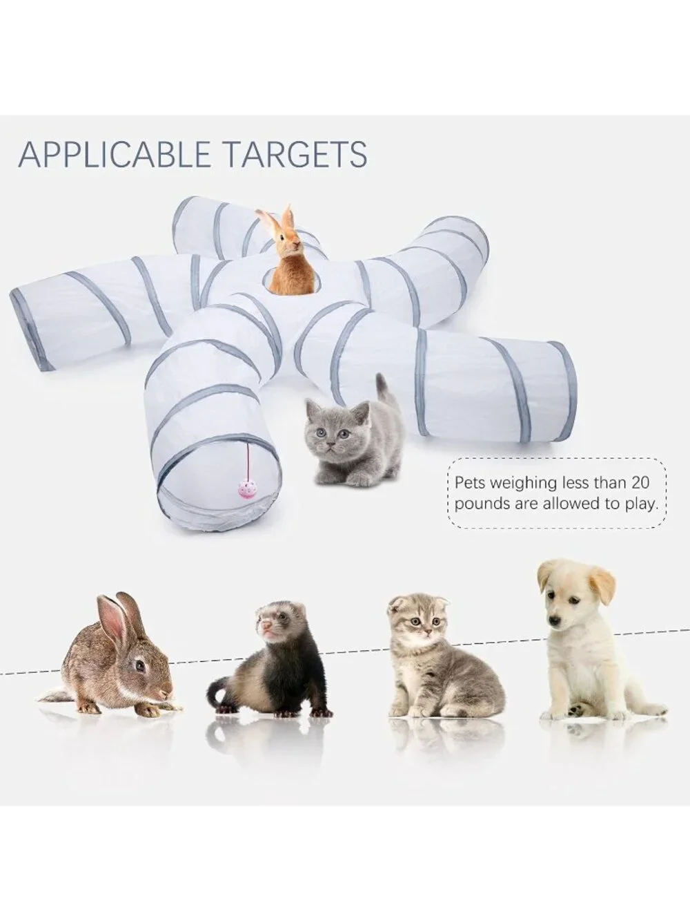 New Large Cat Tunnel - S-Shape 5-Way Collapsible Tube for Cats - White Grey